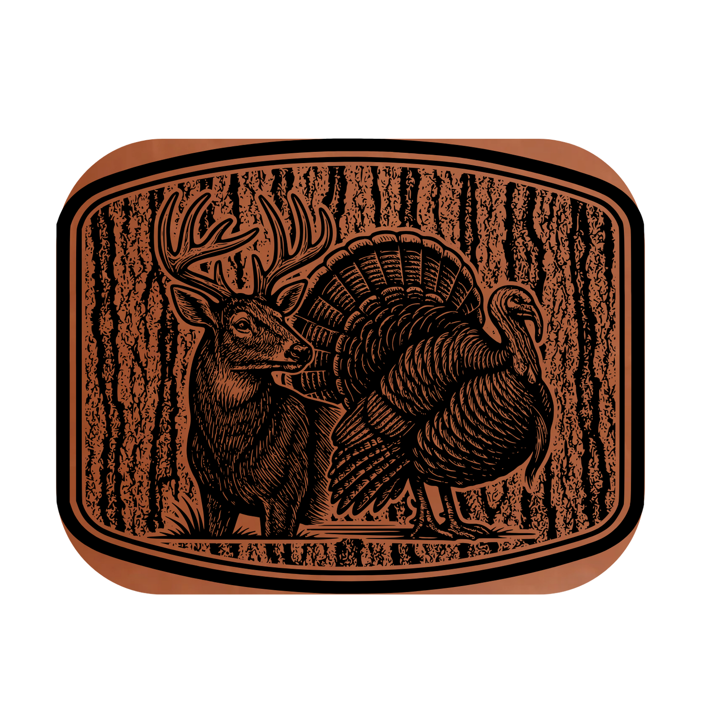 Deer & Turkey Wood Bark  Leather Patch