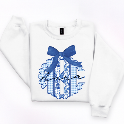 Blue Floral Plaid- Custom Monogram Transfer