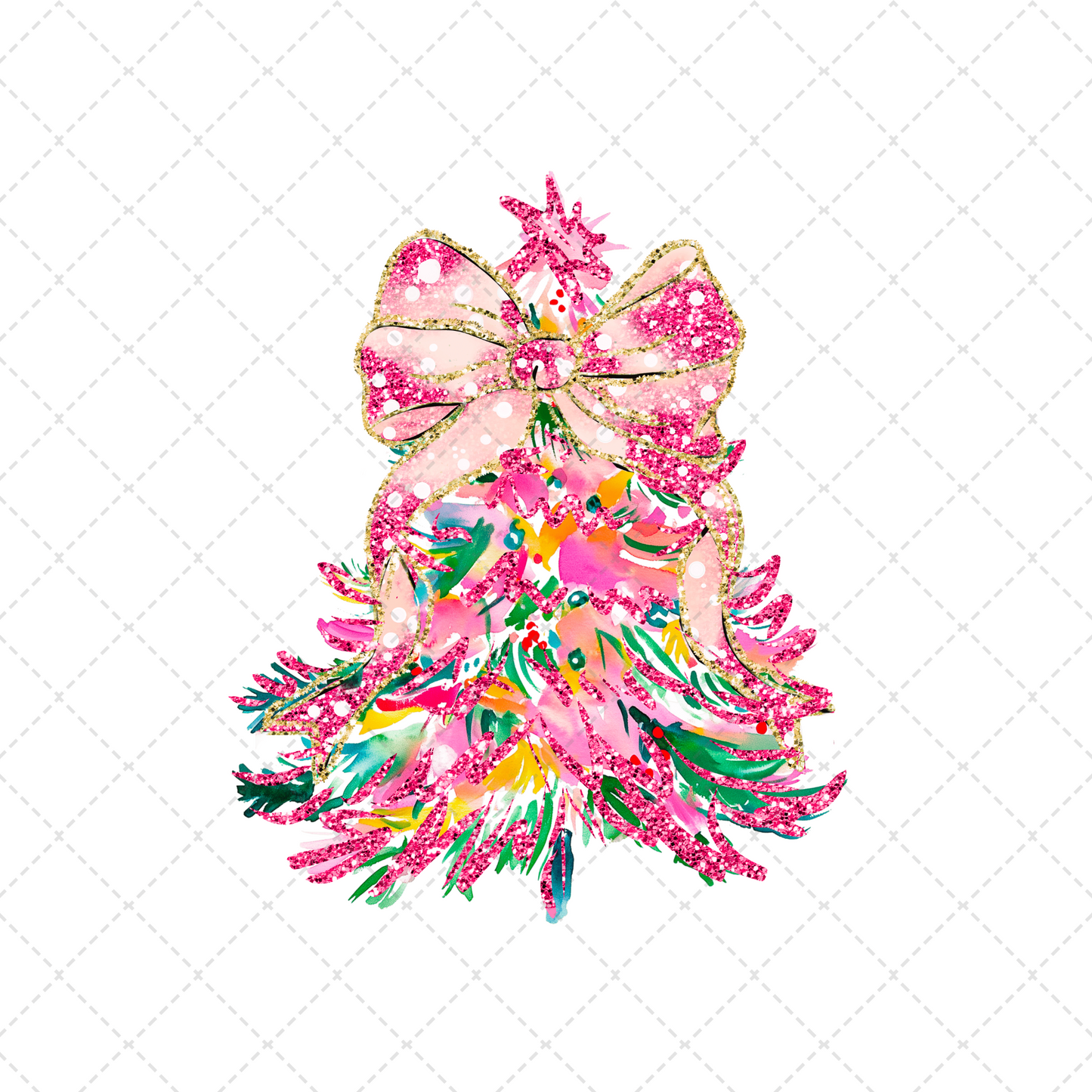 Colorful Pink Glitter Christmas Tree With Glitter Bow  Transfer