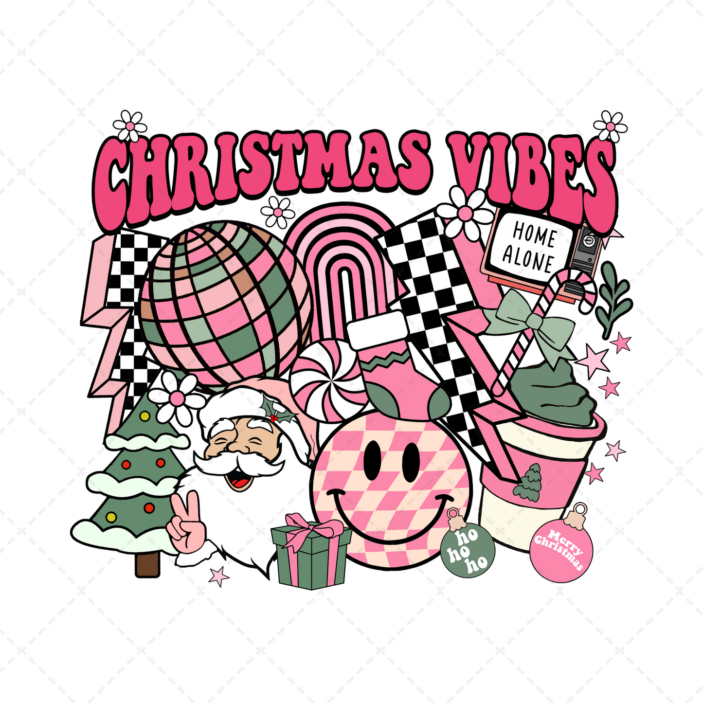 Retro Christmas Pink Transfer