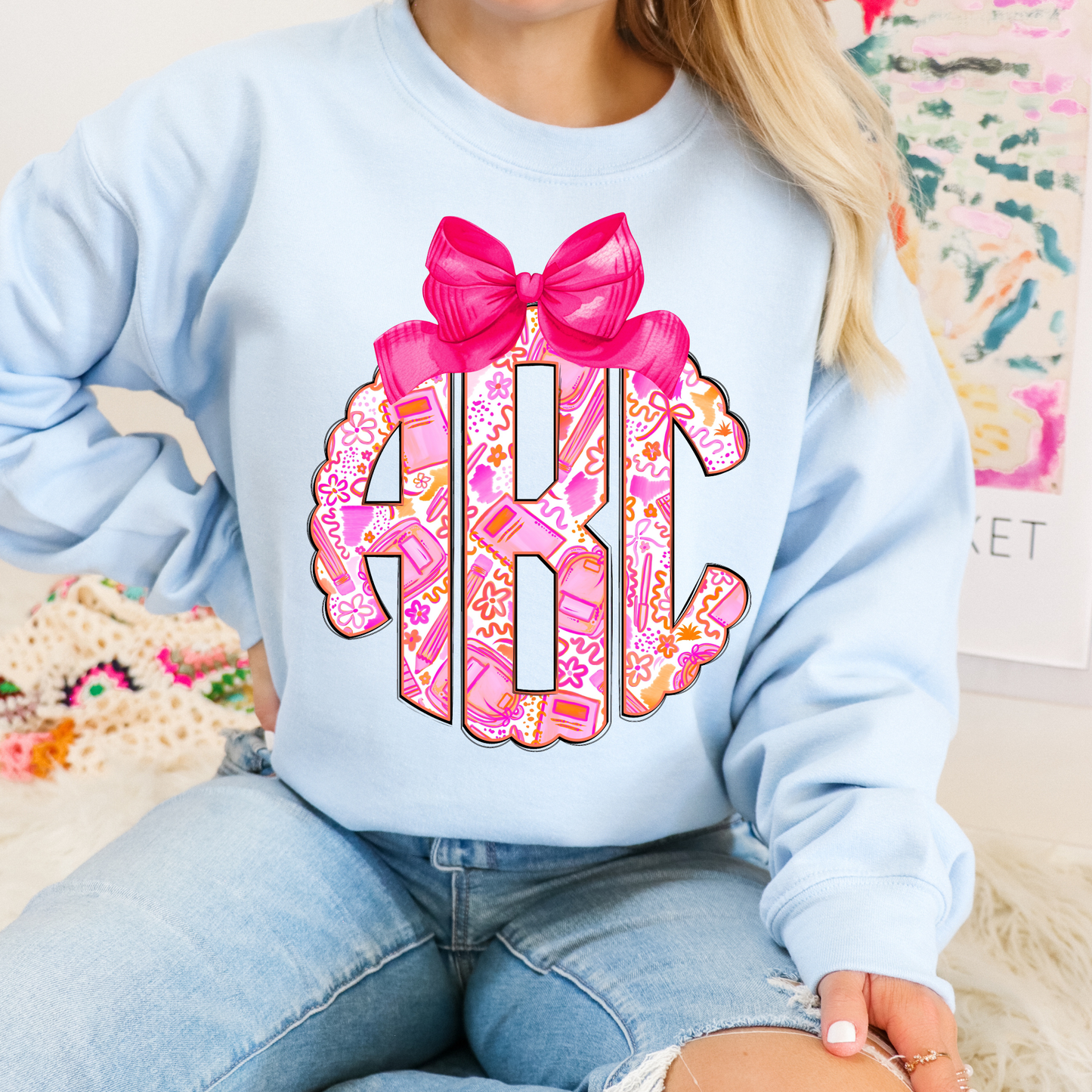 Pink & Orange Back Pack- Custom Monogram Transfer