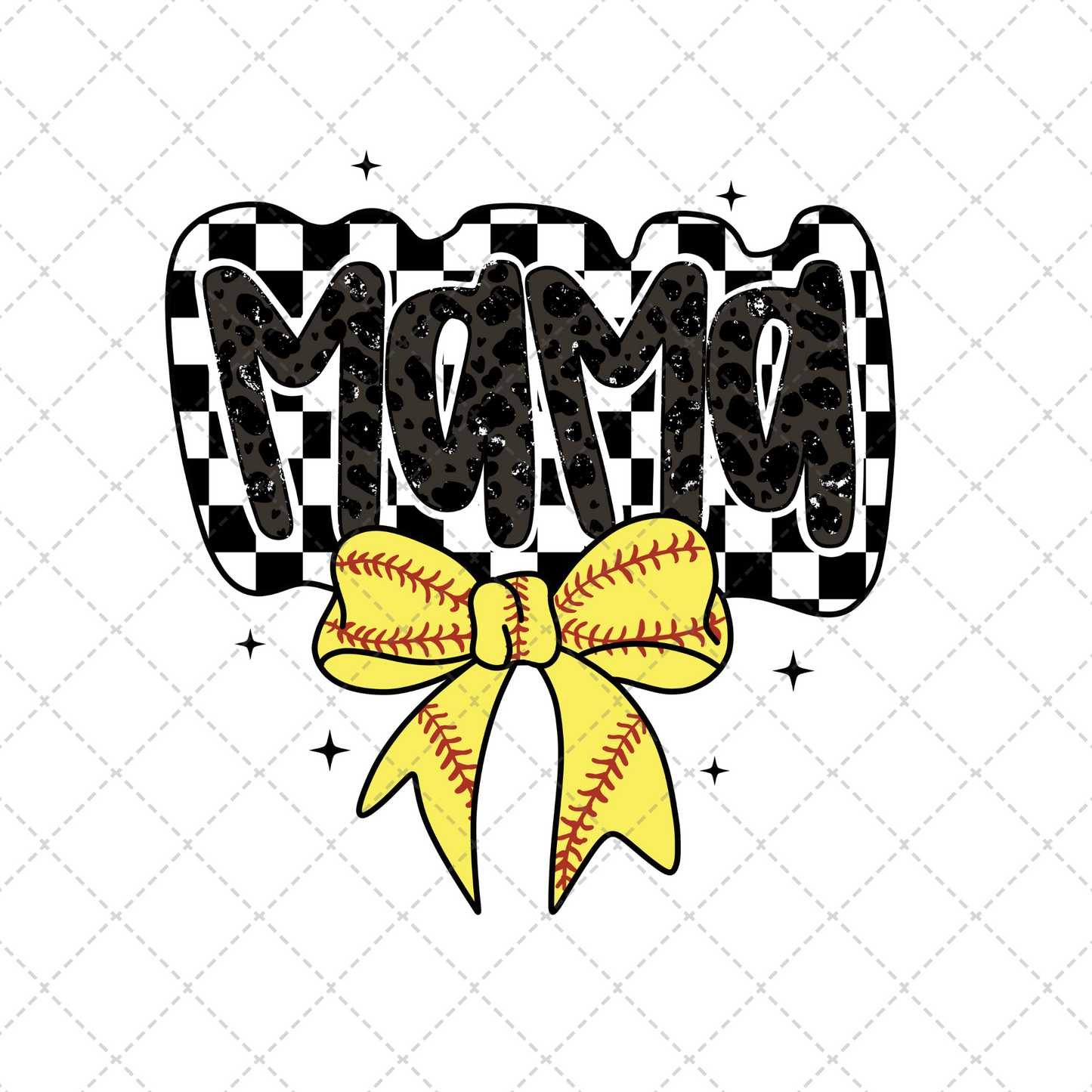 Checkered Softball Mama Coquette Transfer