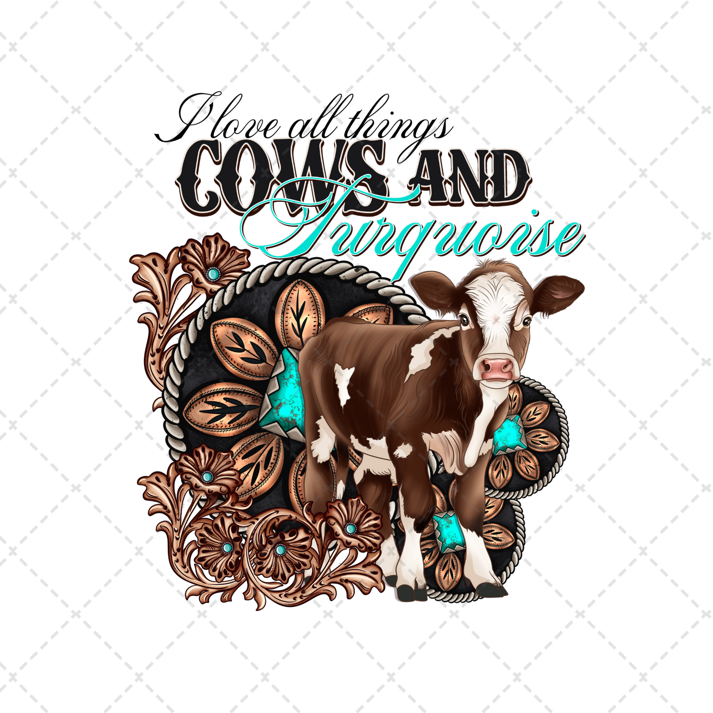 I Love Cows And Turquoise Transfer