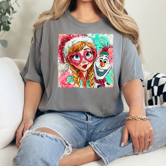 Sister Princess Watercolor Christmas Transfer