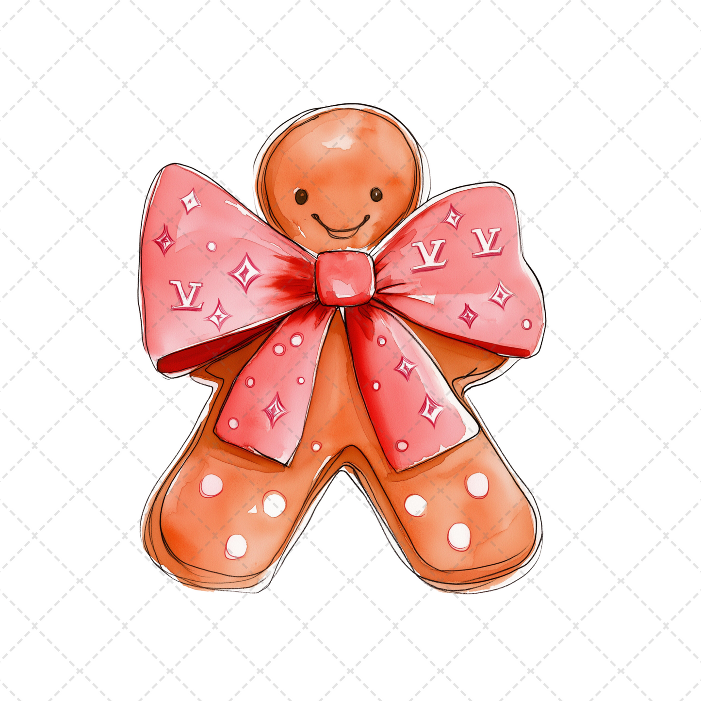 Preppy Gingerbread With Big Bow Transfer