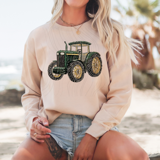 Faux Rhinestone Green Tractor Transfer