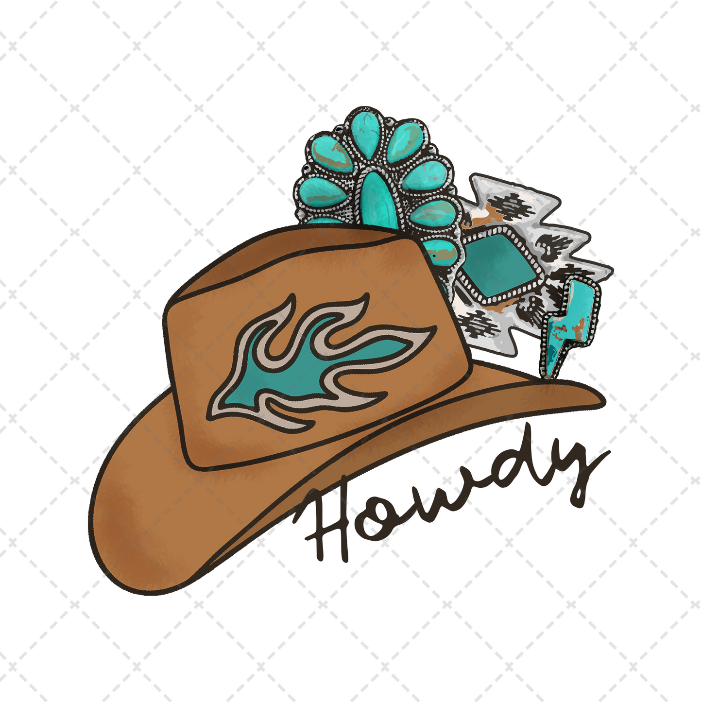 Howdy Turquiose Cowboy Hat Transfer