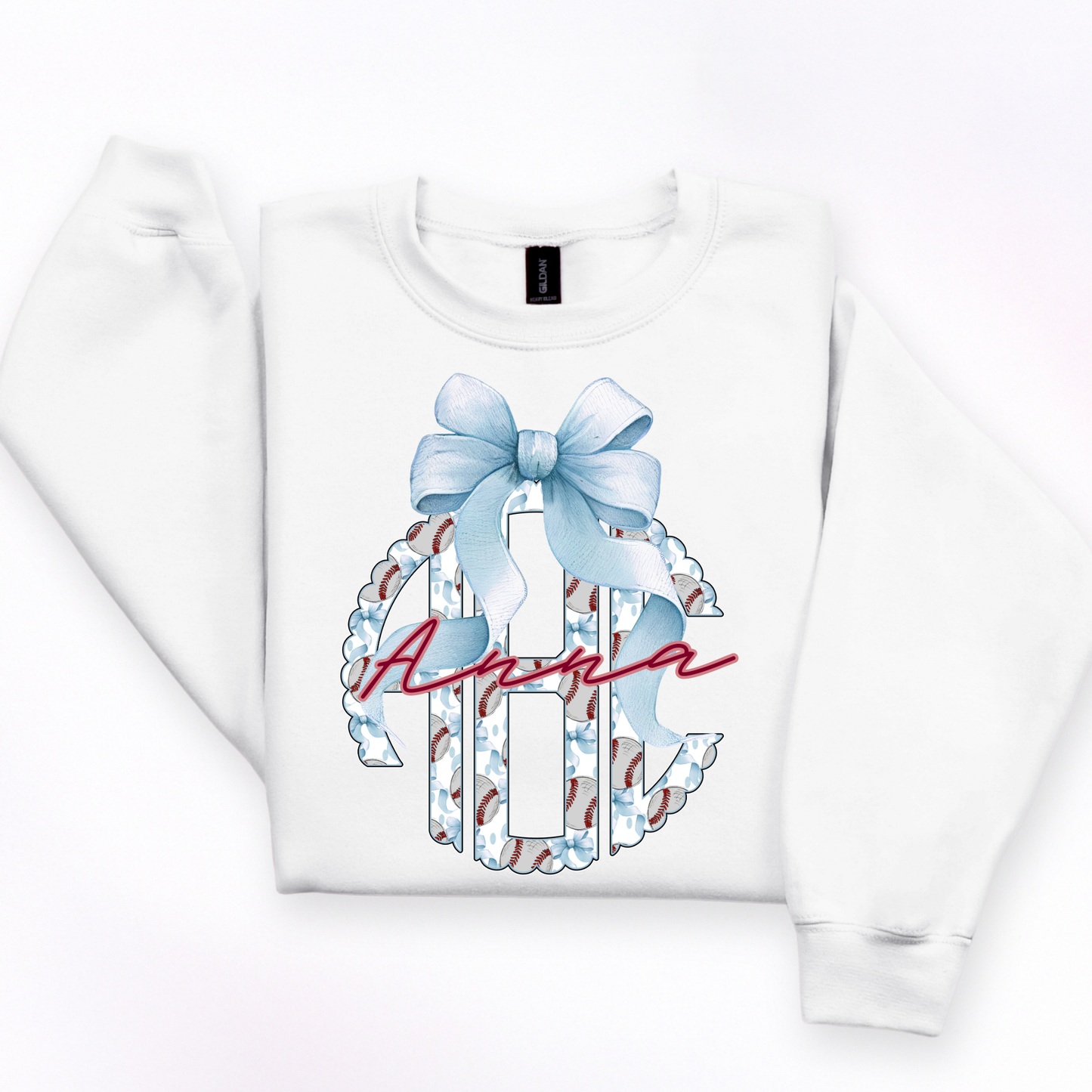 Baseball Bow Scalloped- Custom Monogram Transfer