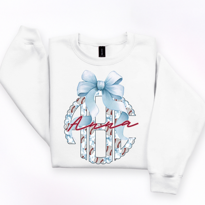 Baseball Bow Scalloped- Custom Monogram Transfer