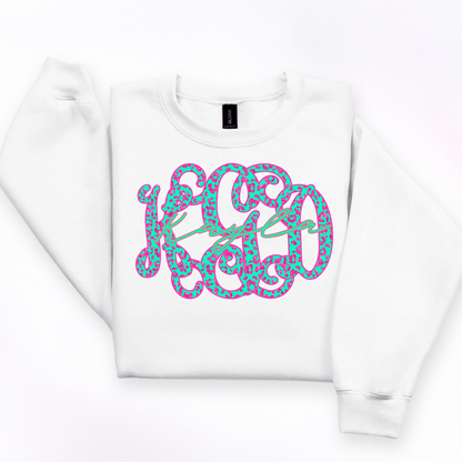 Pink Cheetah Vines - Custom Monogram Transfer