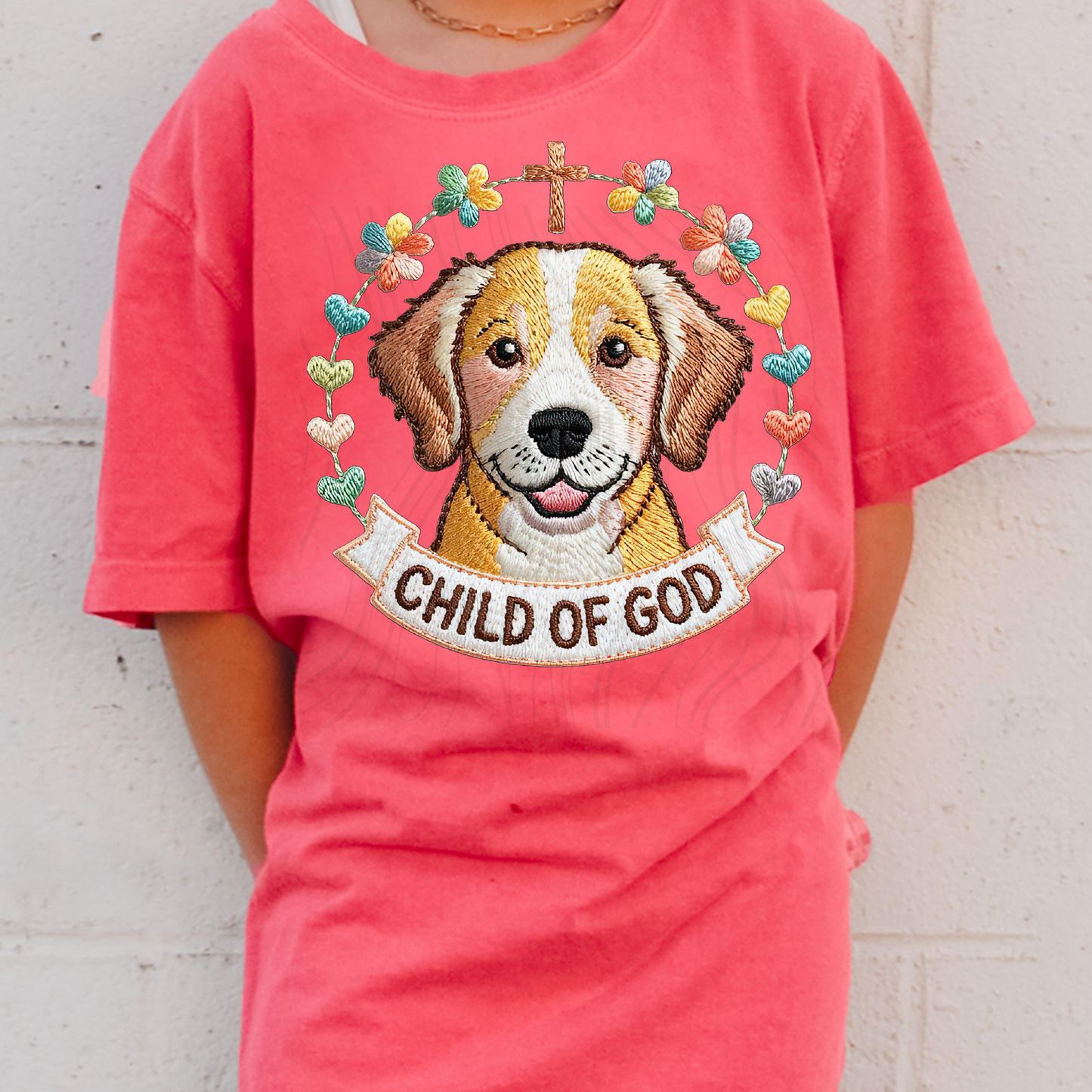 Child Of God Dog Faux Embroidered Transfer