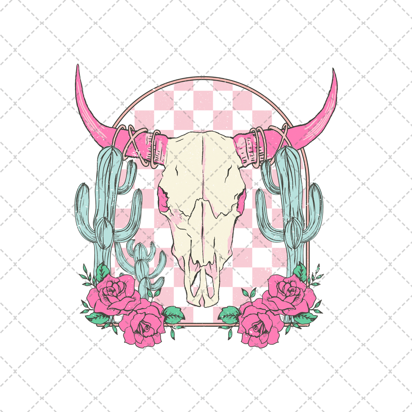 Retro Checkered Skull Transfer