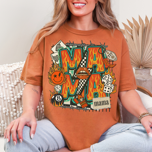 Turqouise Retro Flaming Mama Transfer