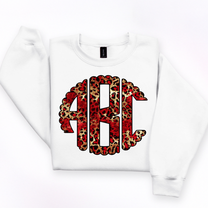 Xmas Red Gold Glitter Leopard- Custom Monogram Transfer