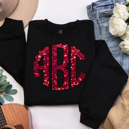 Red Maroon Chunky Glitter - Custom Monogram Transfer