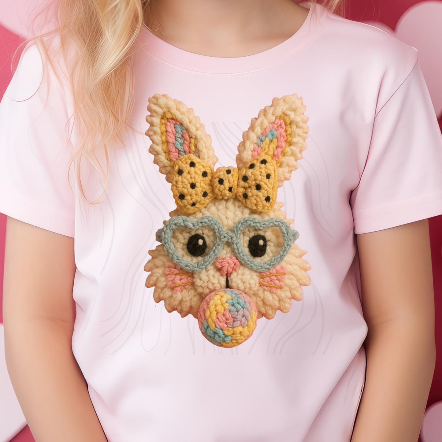 Faux Yarn Bunny With Glasses Transfer