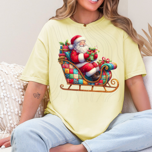 Patchwork Santa Sleigh Transfer