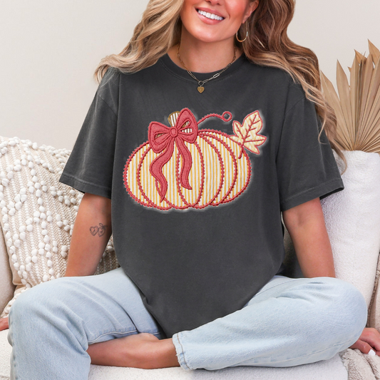 Pumpkin Yellow Pink Bow Transfer