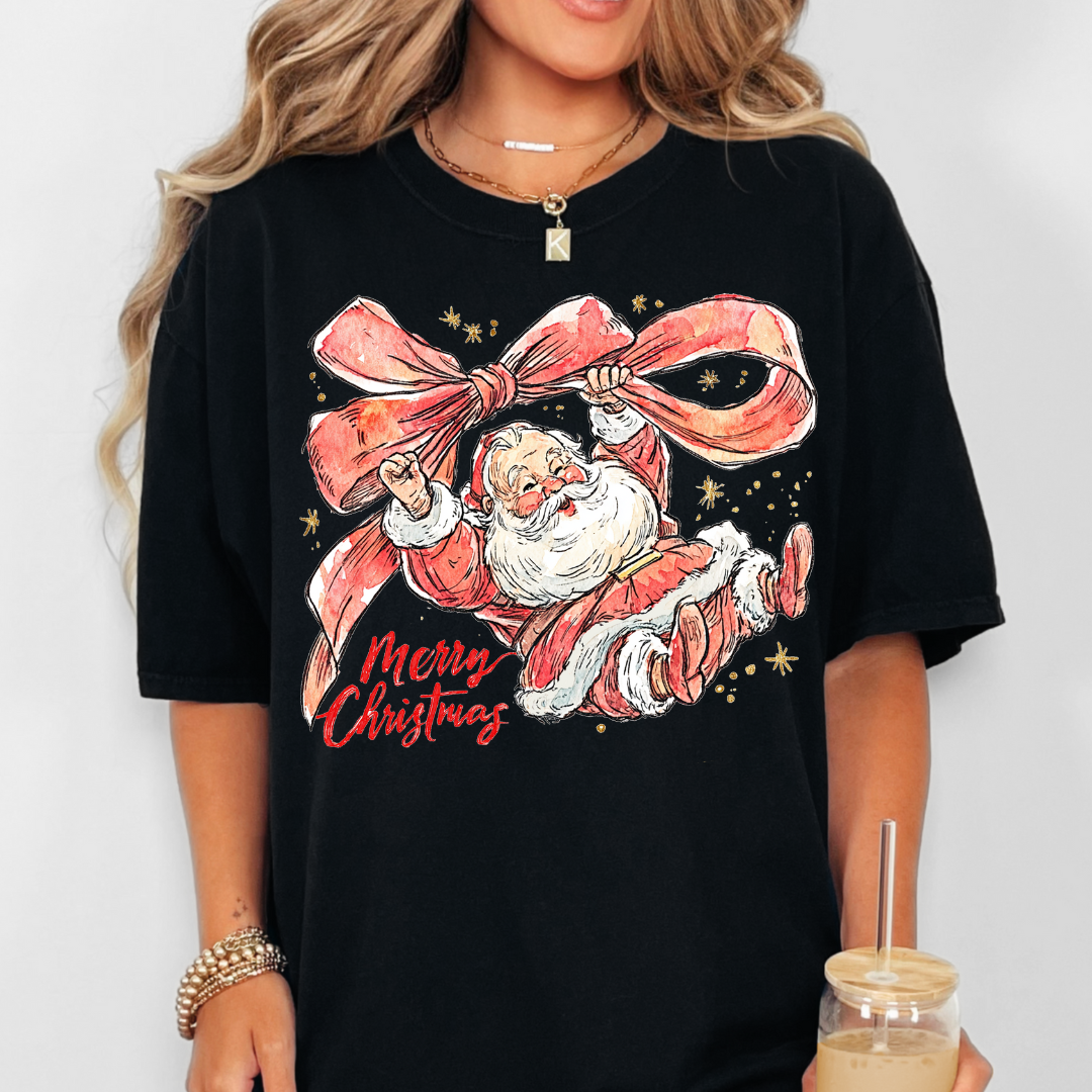 Merry Christmas Bow Santa Transfer