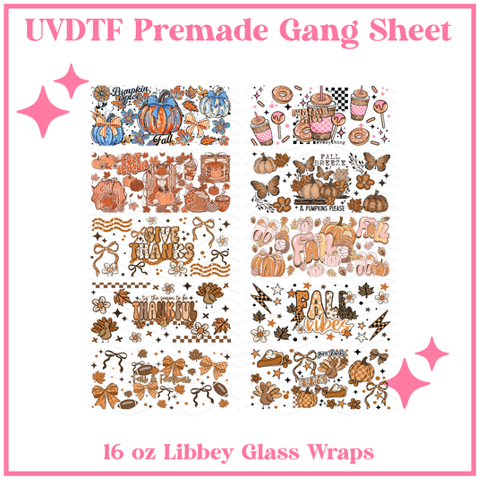 COZY SEASON UVDTF 16oz Libbey Glass Wraps - 22x24 - UVDTF PREMADE GANG SHEET