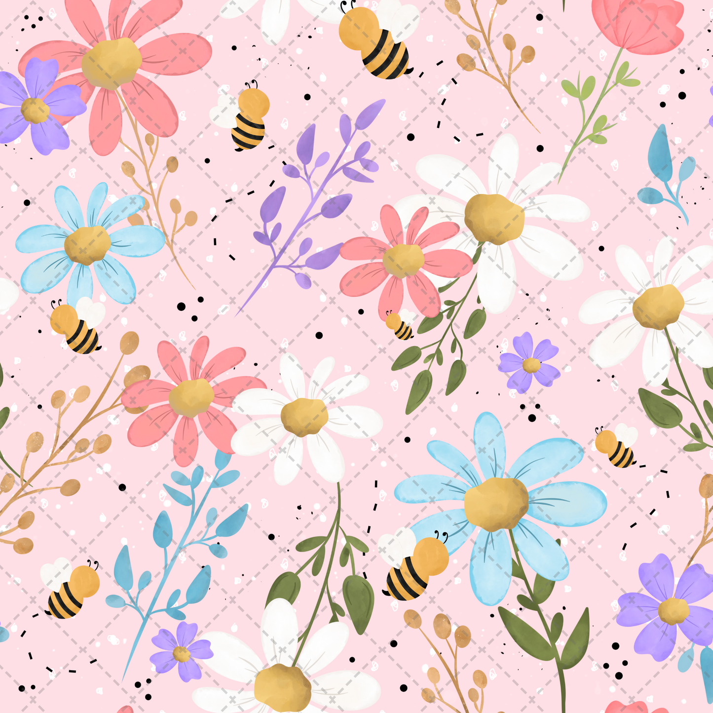 Wildflowers And Bees Seamless - Sublimation Transfer