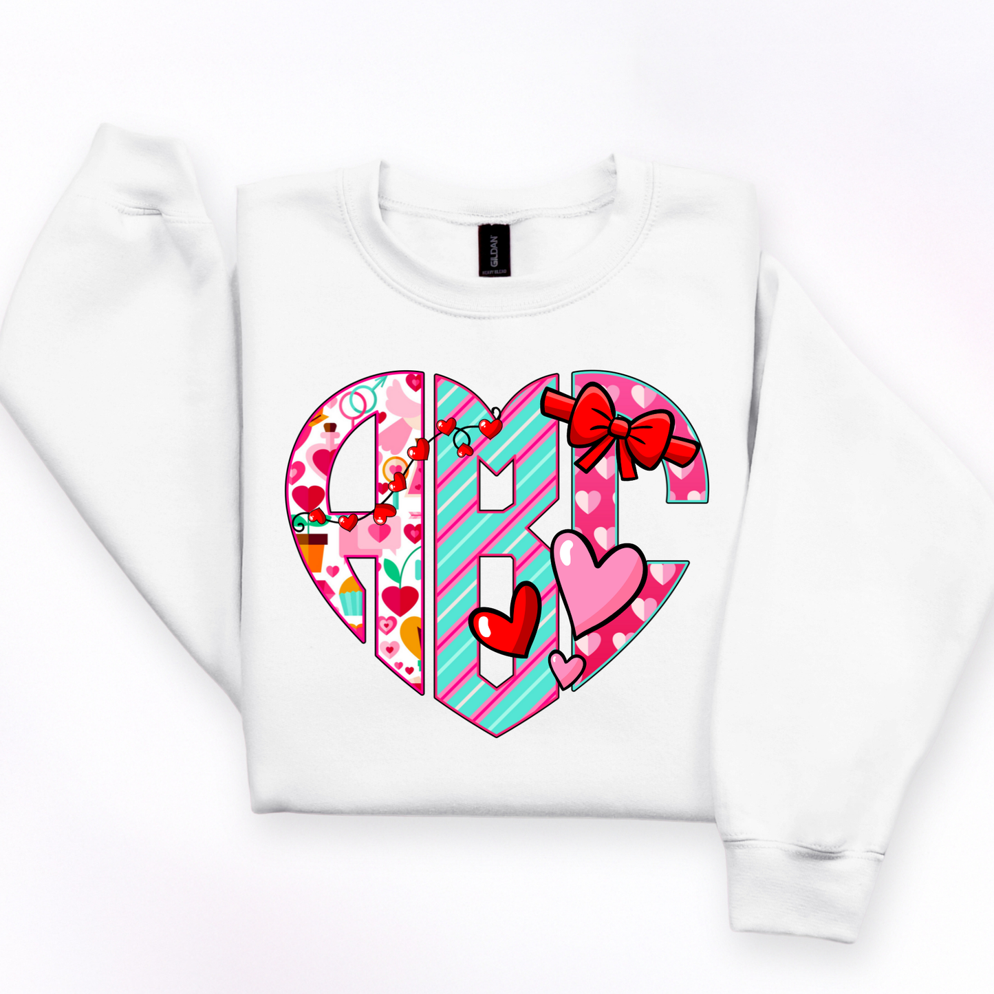 Blue & Pink Strip With Hearts - Custom Monogram Transfer