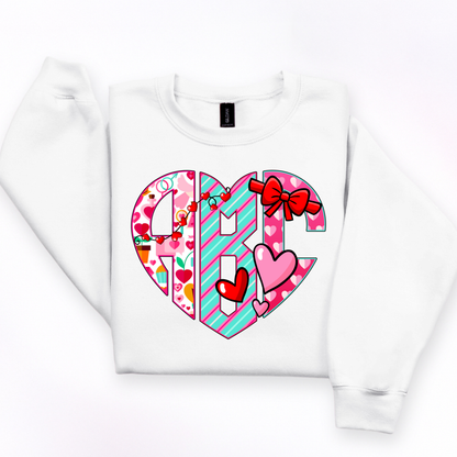 Blue & Pink Strip With Hearts - Custom Monogram Transfer