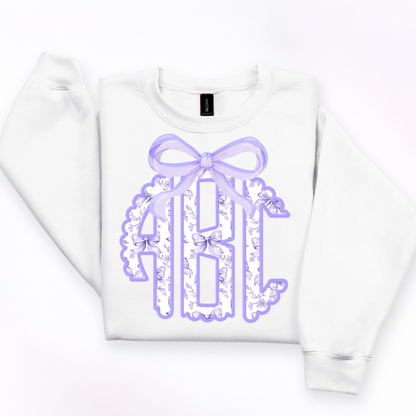 Purple Floral Coquette Bow   - Custom Monogram Transfer