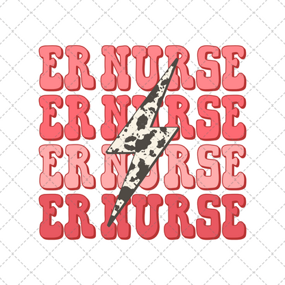 ER Nurse Cow Lightning Bolt Transfer