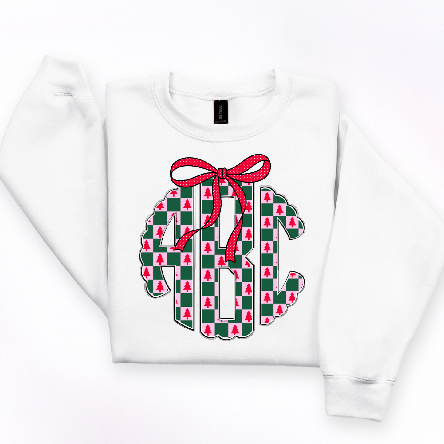 Pink & Green Plaid Christmas Tree- Custom Monogram Transfer