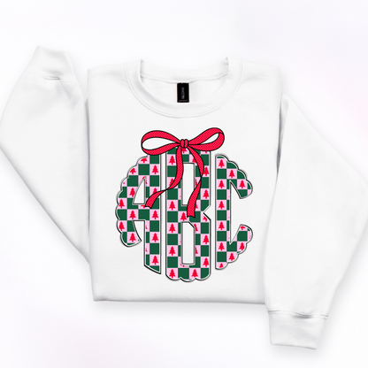 Pink & Green Plaid Christmas Tree- Custom Monogram Transfer