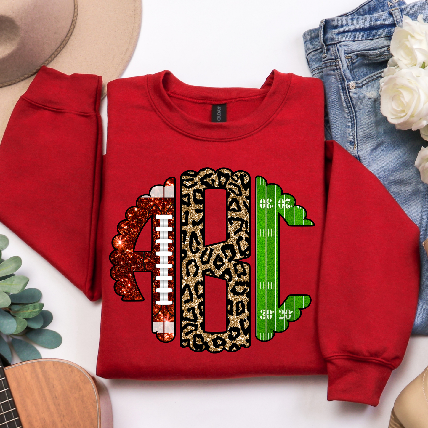 Glitter Football Feild Leopard- Custom Monogram Transfer