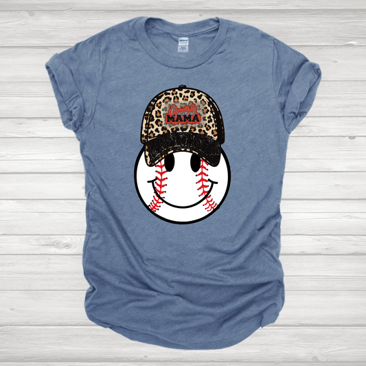 Leopard Hat Smiley Baseball Mama Transfer
