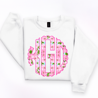 Preppy Pink Rose - Custom Monogram Transfer