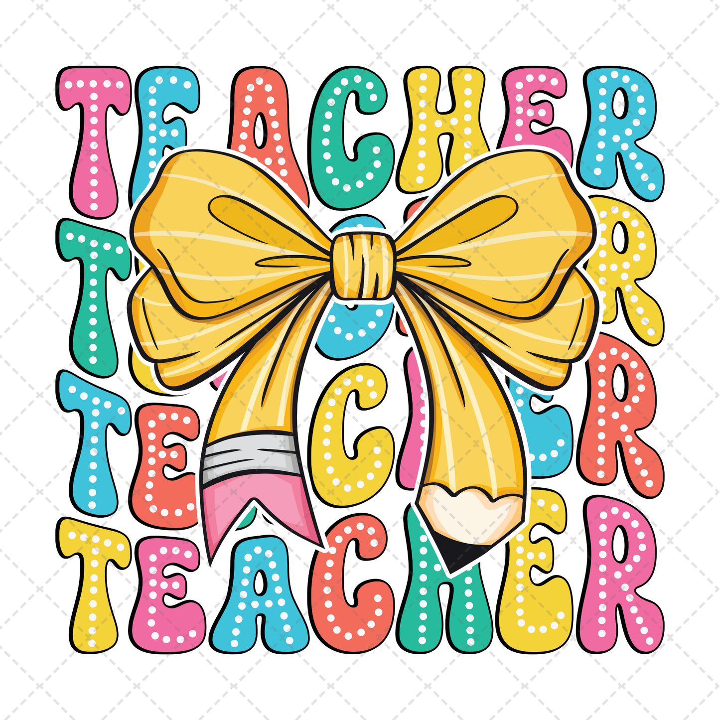 Teacher Pencil Bow Transfer