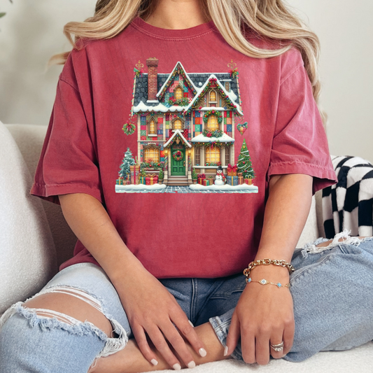 Patchwork Christmas House Transfer