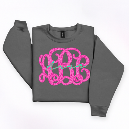 Pink Cheetah Vines Glitter  - Custom Monogram Transfer