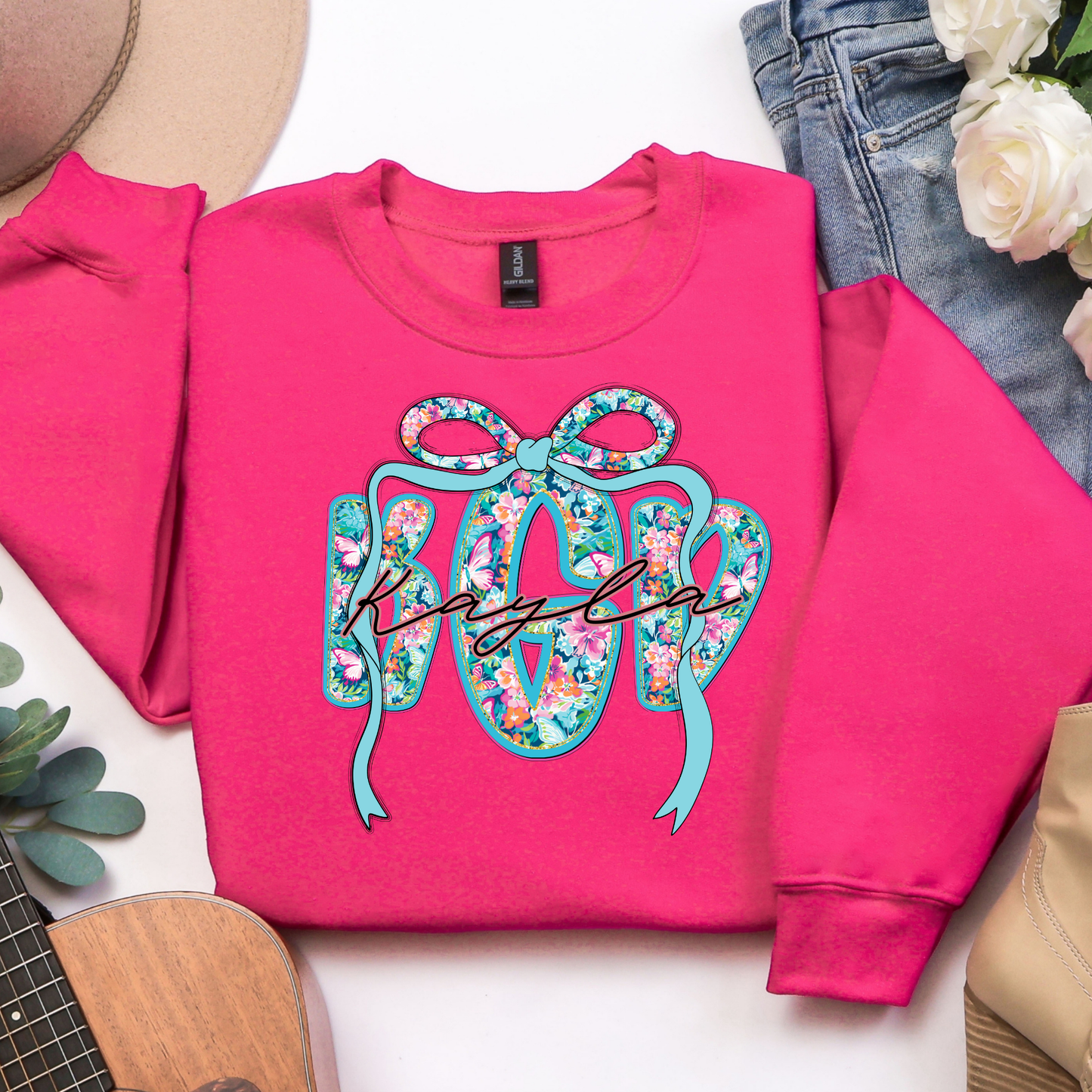 Teal Floral - Custom Monogram Transfer