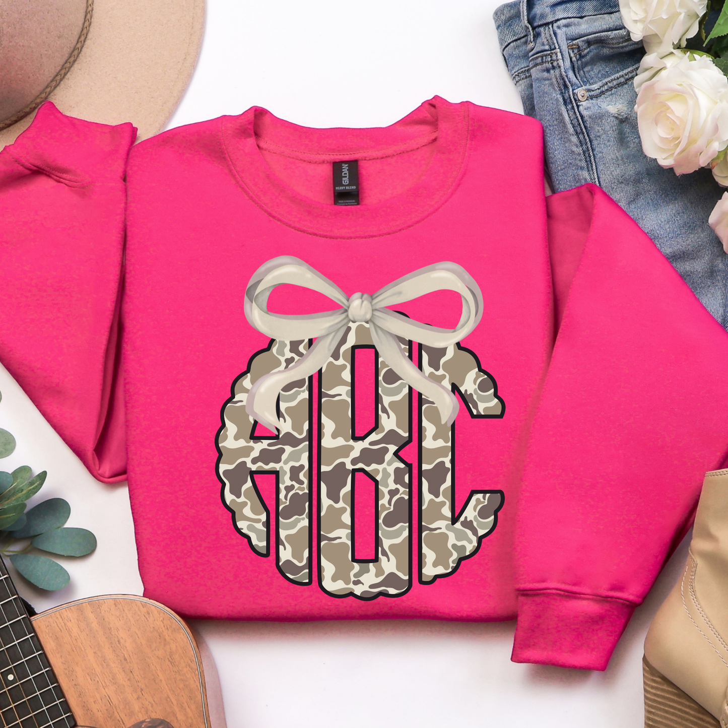 Camo Scalloped Coquette  Bow - Custom Monogram Transfer