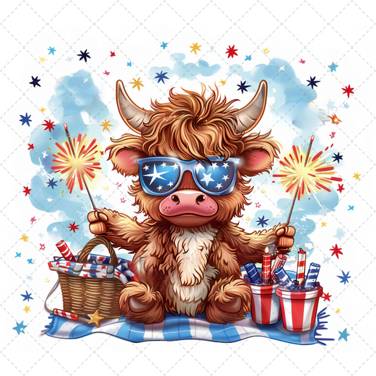 4th Of July Highland Cow - Sublimation Transfer