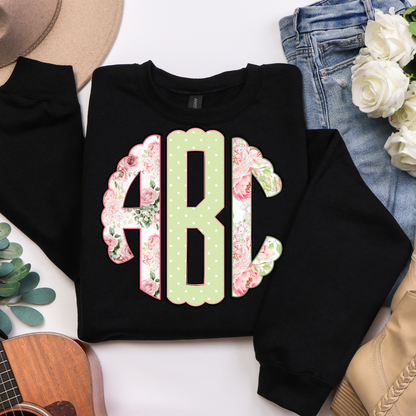 Pink & Mint Green Polka Dot Floral - Custom Monogram Transfer