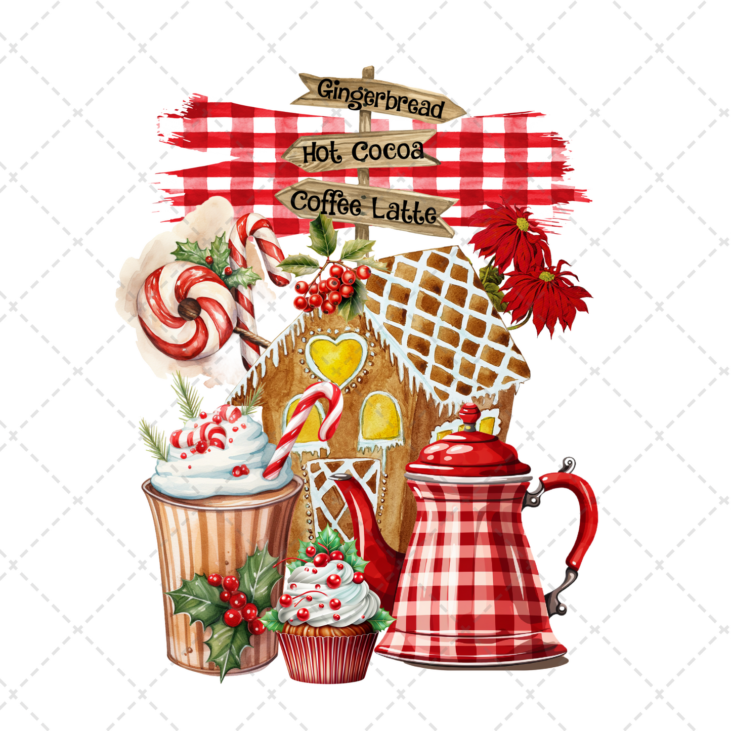 Hot Cocoa Gingerbread Tea Towel Transfer