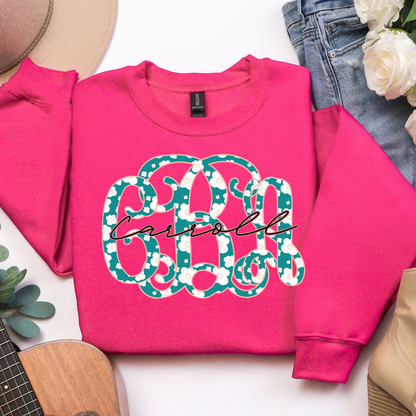 Peach & Teal Floral Vines - Custom Monogram Transfer