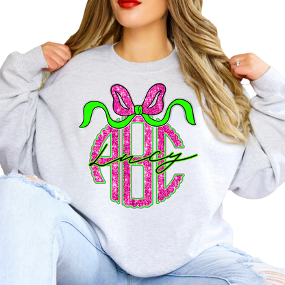 Coquette Hot Pink & Green Glitter - Custom Monogram Transfer