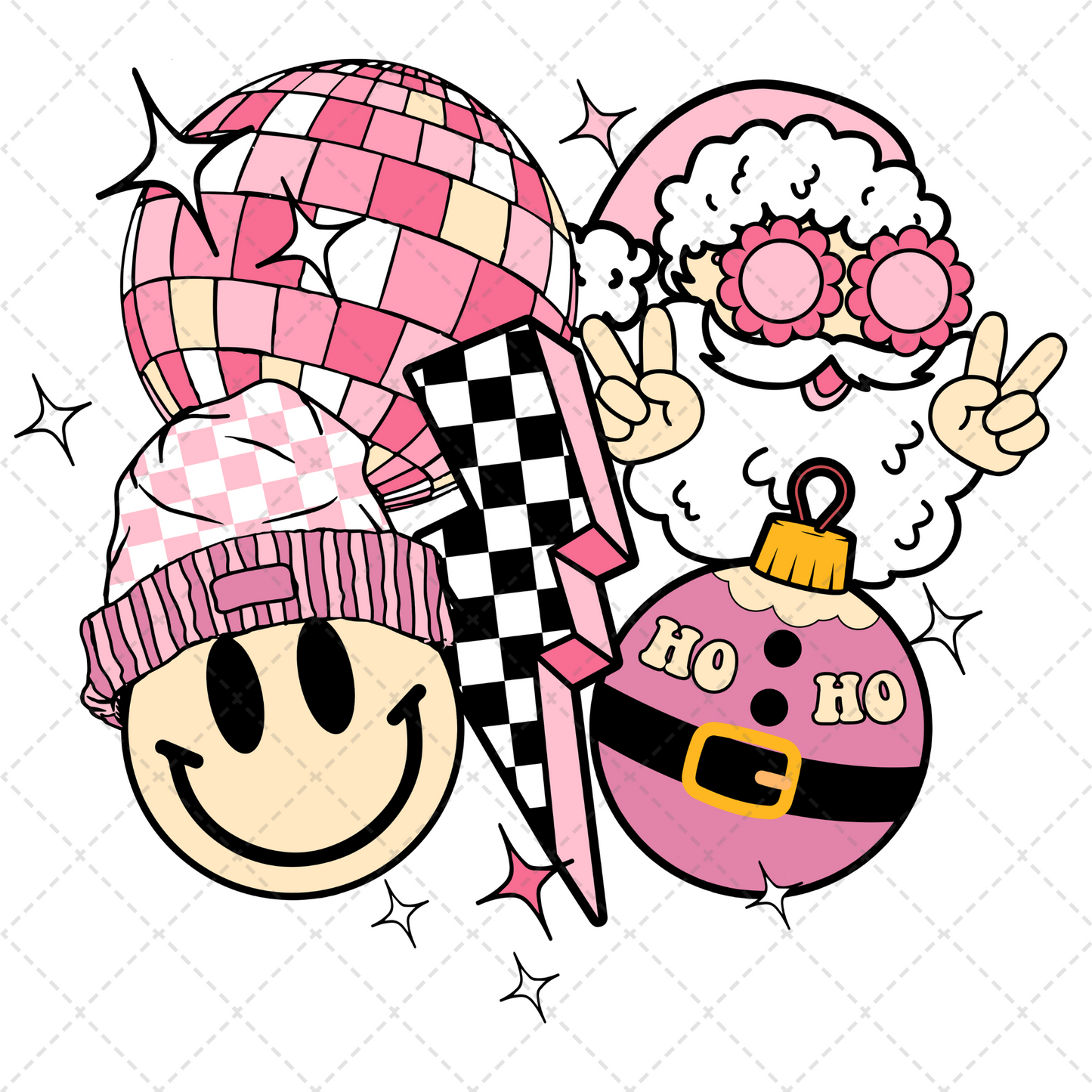 Santa Retro Smiley Checkered Transfer