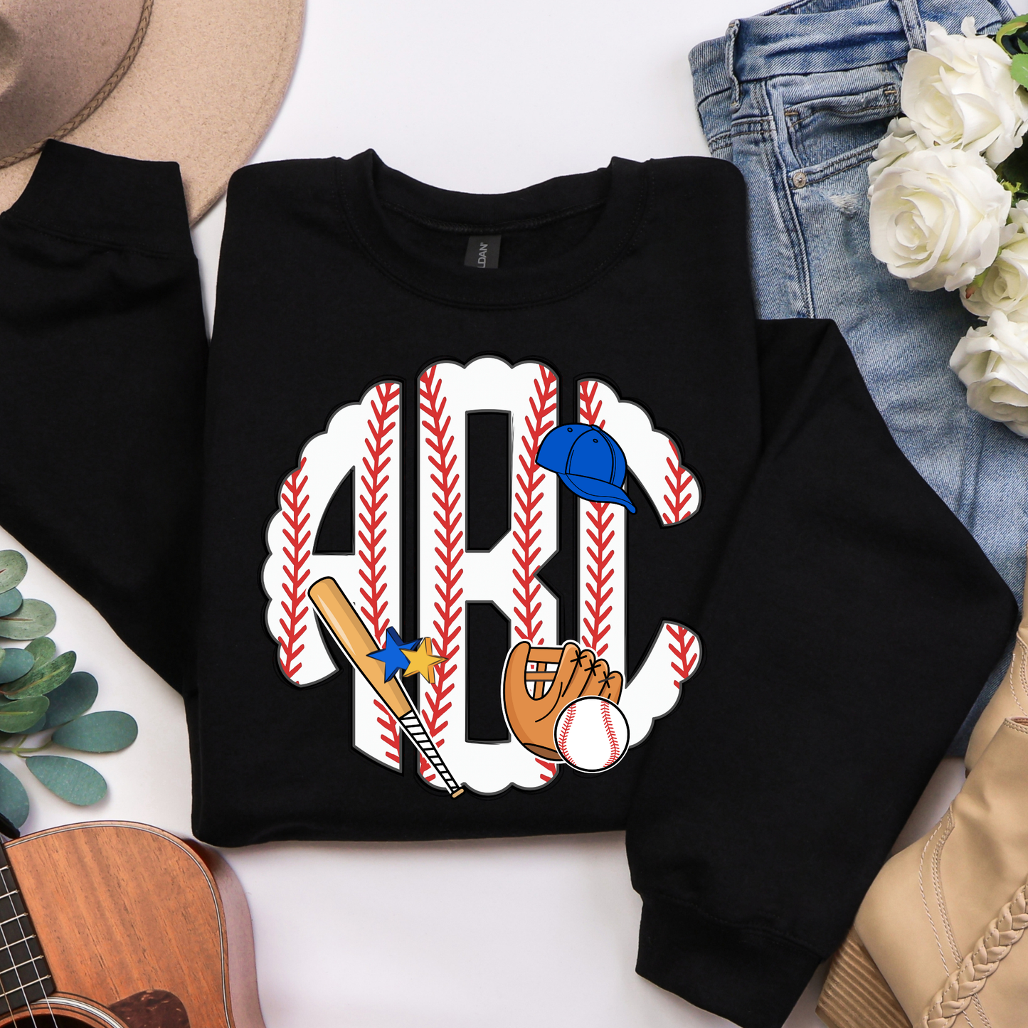 Bat & Ball Baseball - Custom Monogram Transfer