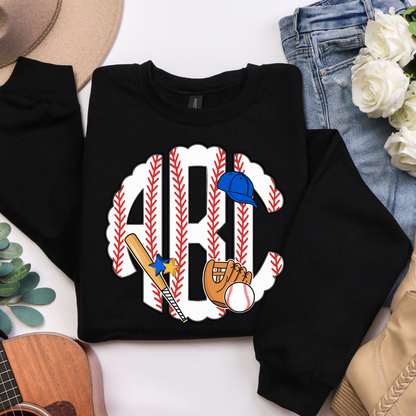 Bat & Ball Baseball - Custom Monogram Transfer