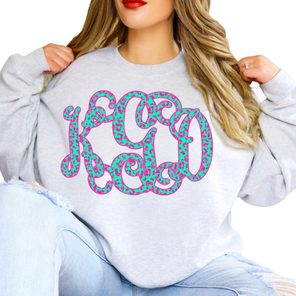 Pink Cheetah Vines - Custom Monogram Transfer