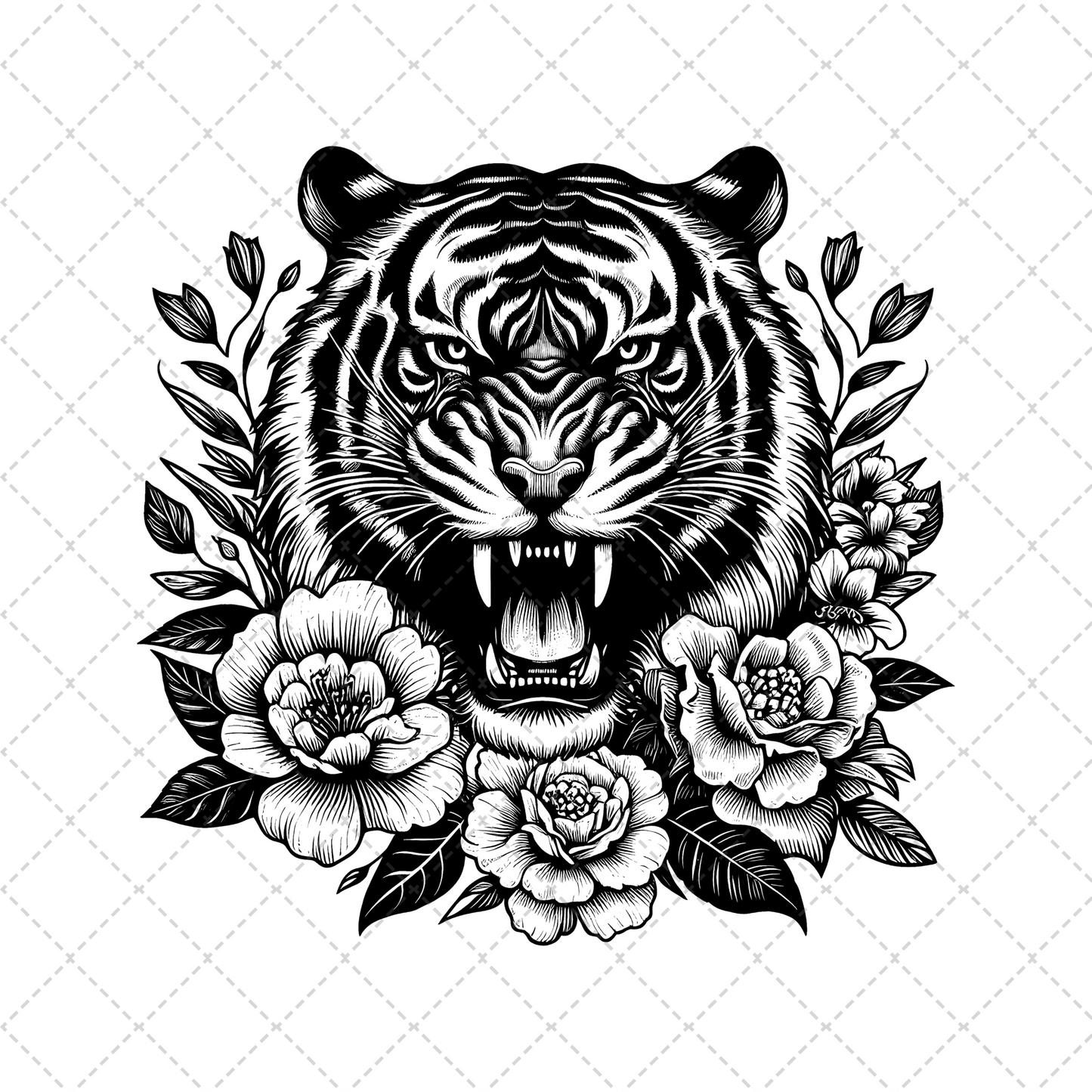 Floral Tiger Roaring Transfer