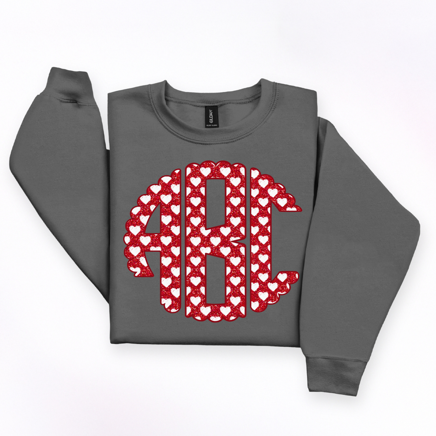 Valentines Red White Hearts - Custom Monogram Transfer